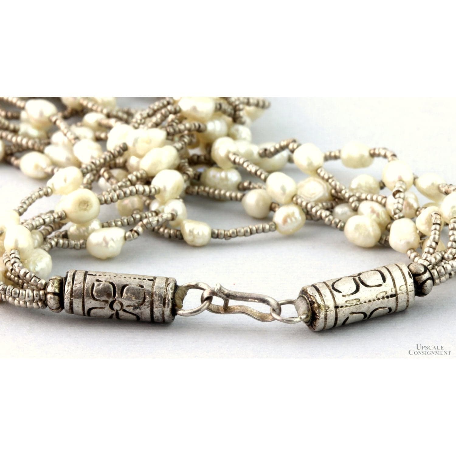 Multi-Strand Freshwater Pearl & Garnet Sterling Silver Necklace - 24 in - Thumbnail 5