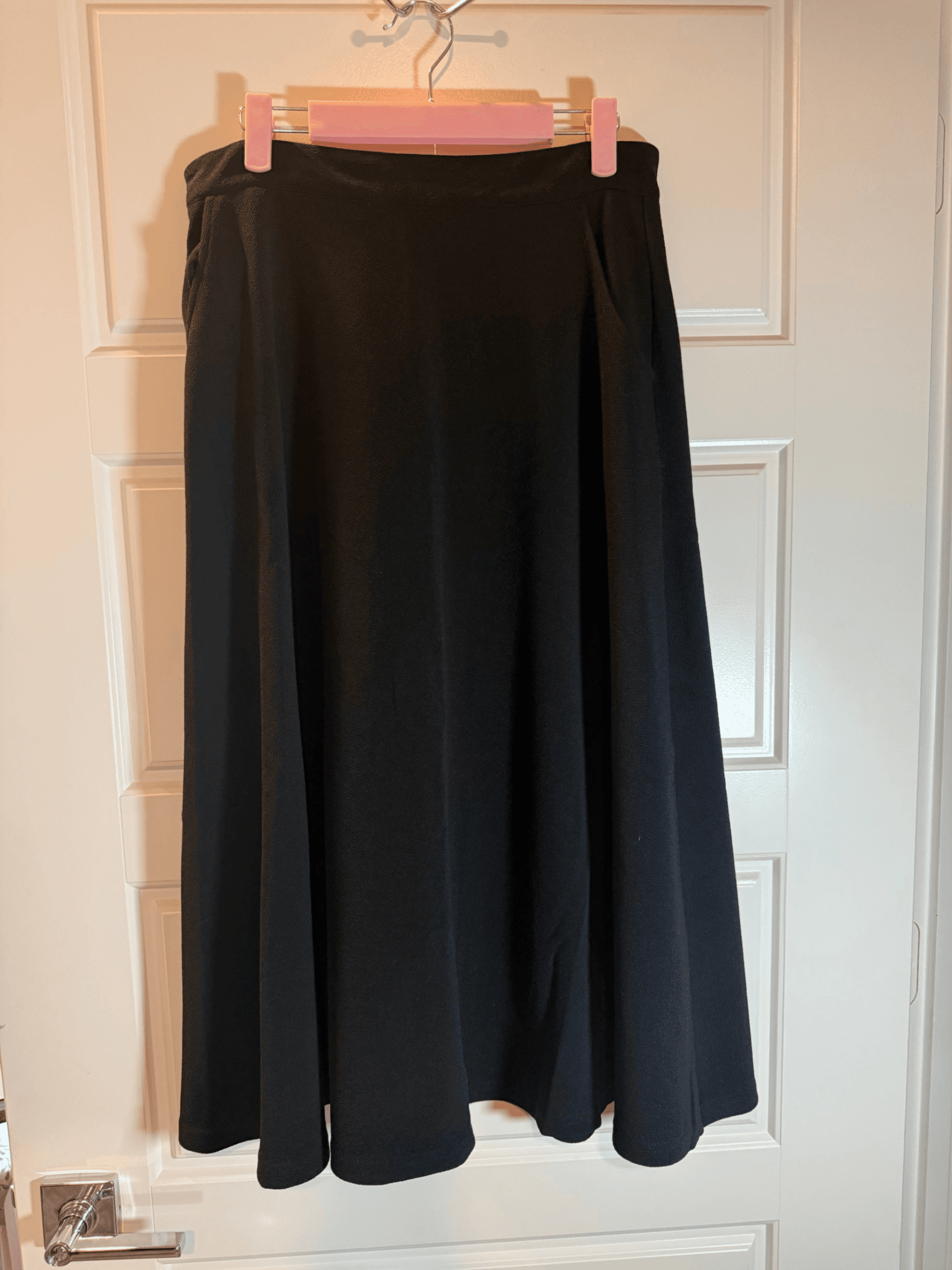 Black Midi Skirt - Flared Design, Size Large - Image 1