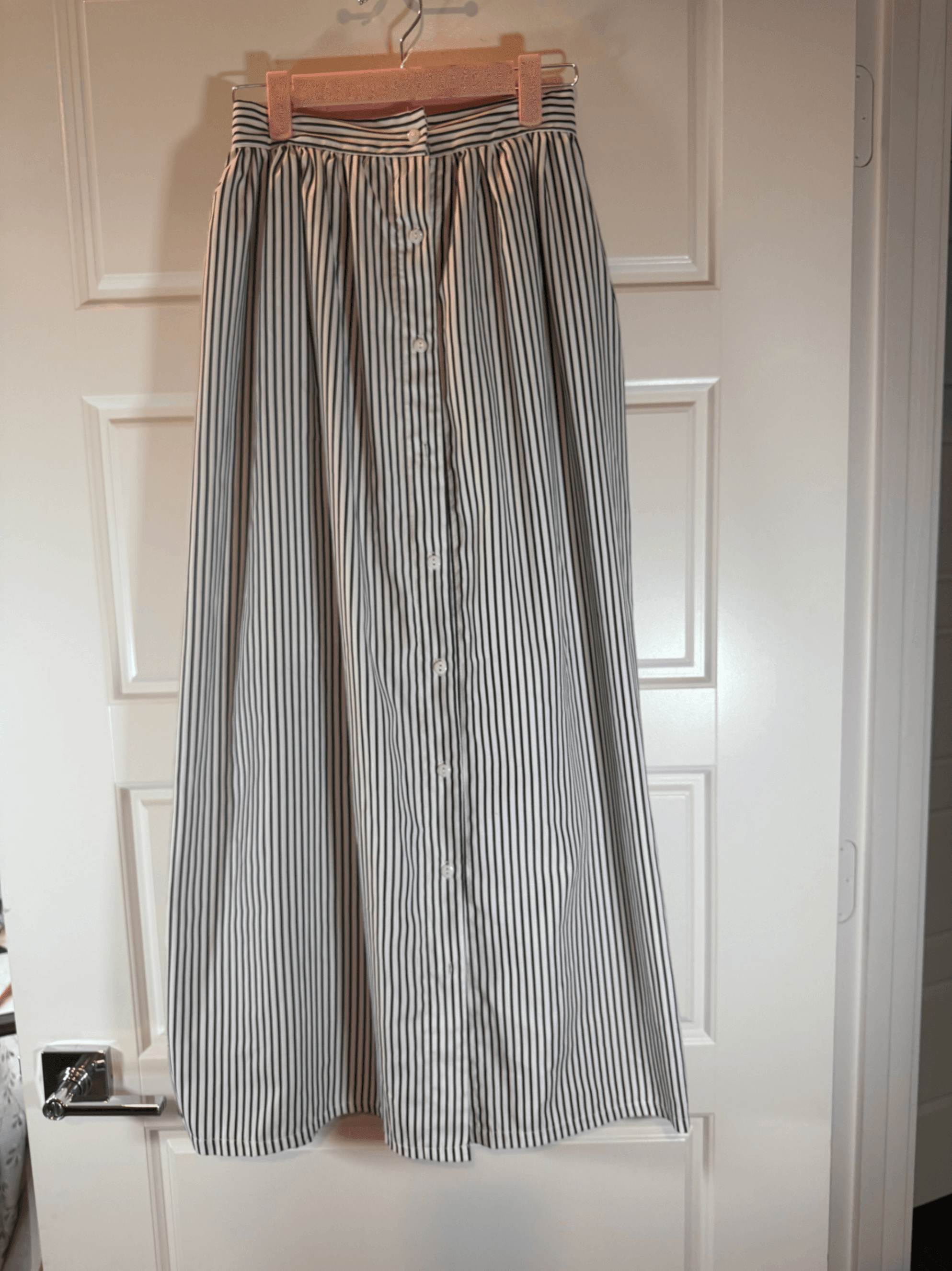 Black and white Striped Maxi Skirt with Button Detail size small - Image 1