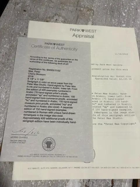 "Cherry Blossoms" Framed Signed Serigraph By Peter Max - Thumbnail 4