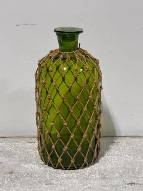 Ballard Design Decorative Large Green Jug With Rope Netting And Lid - Image 1
