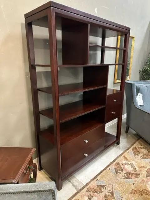 Dark Wood Etagere Bookcase with 7 Shelves & 4 Drawers - Thumbnail 2