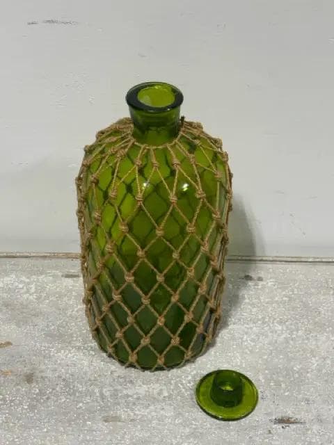 Ballard Design Decorative Large Green Jug With Rope Netting And Lid - Thumbnail 2