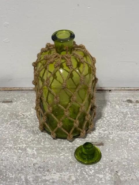 Ballard Design Decorative Small Green Jug With Rope Netting And Lid - Thumbnail 2