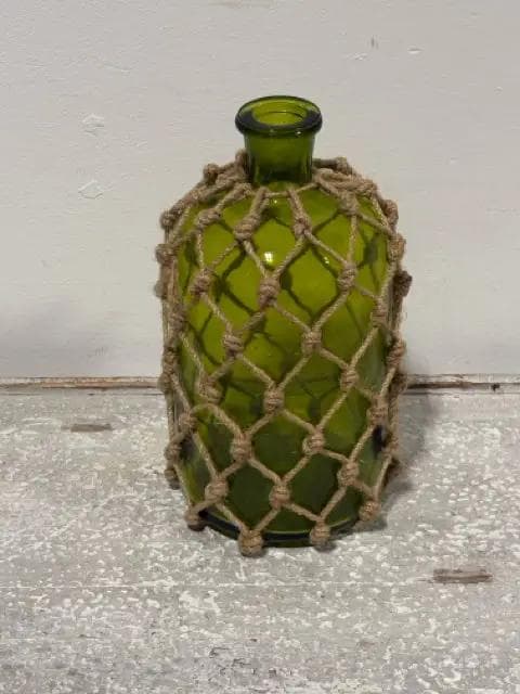 Ballard Design Decorative Small Green Jug With Rope Netting - Image 1