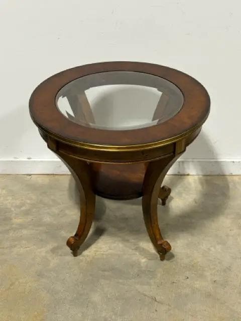Haverty's Round Side Table With Glass Insert And Shelf - Thumbnail 2
