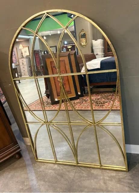 Ballard Design Gold Arched Paned Wall Mount Mirror - Image 1