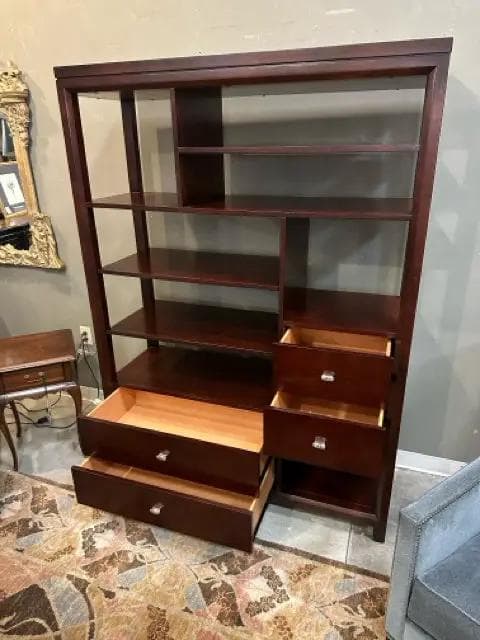 Dark Wood Etagere Bookcase with 7 Shelves & 4 Drawers - Thumbnail 3