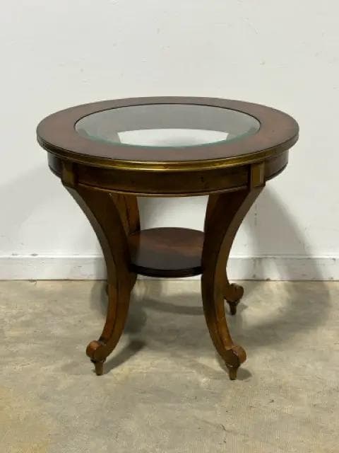 Haverty's Round Side Table With Glass Insert And Shelf - Image 1