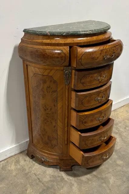Green Marble Demilune French Style Chest Of Drawers - Thumbnail 6