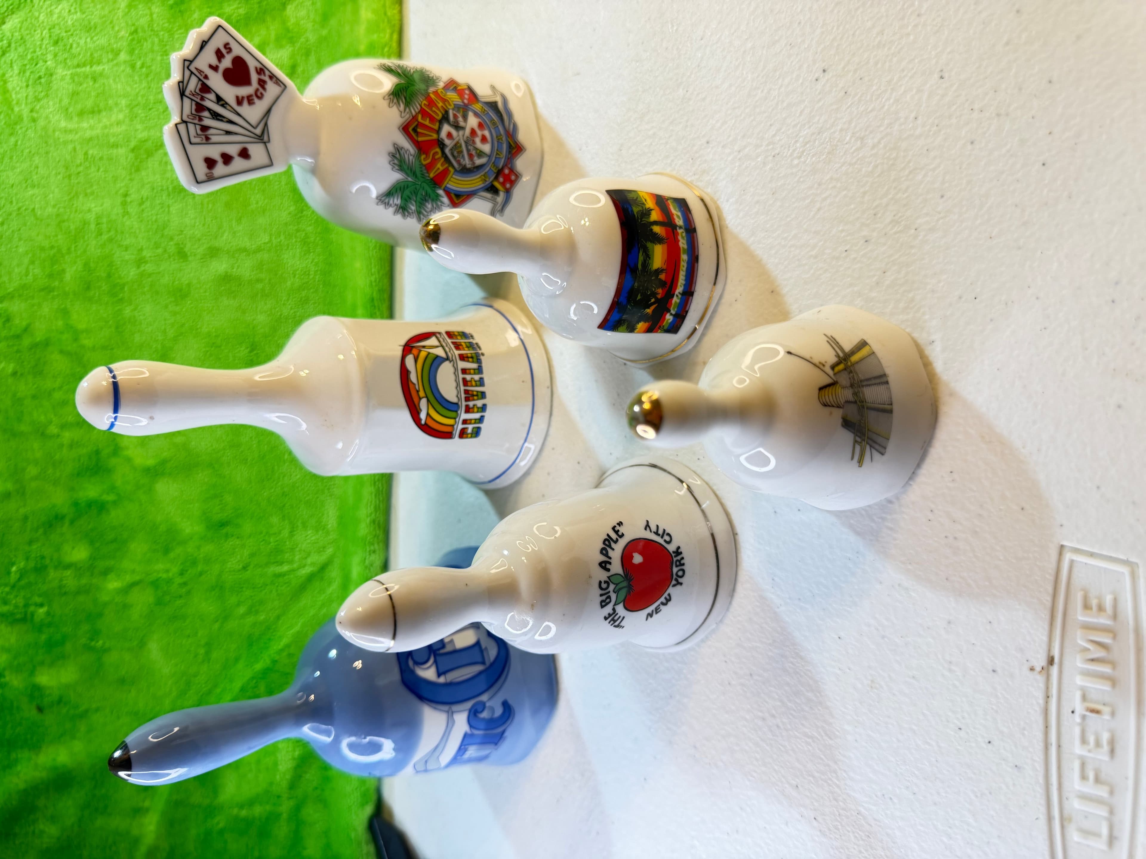 Vintage Souvenir Bell Lot 6 Porcelain Las Vegas Cleveland NYC Detroit St Thomas