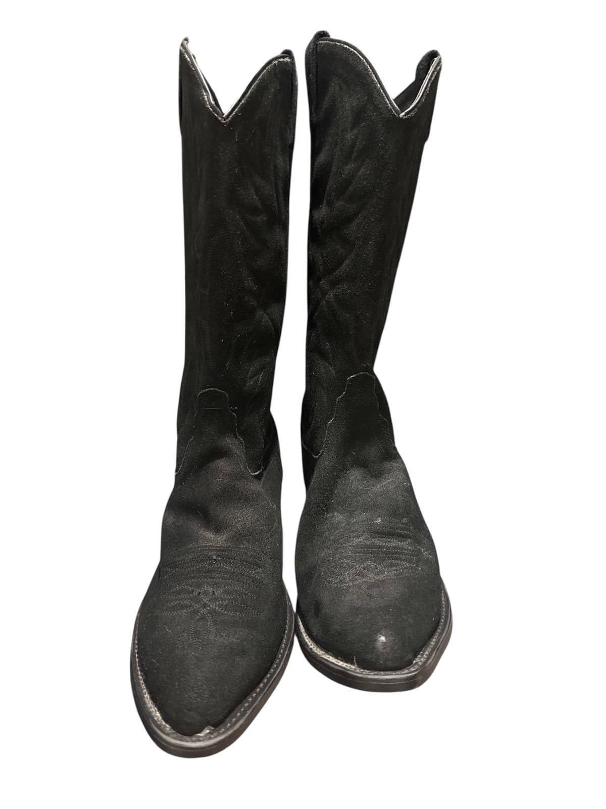 OLD WEST COWBOY BOOTs 10M BLACK ALL LEATHER PULL ON SNIP TOE LF1510 -Size 10 Men - Thumbnail 3