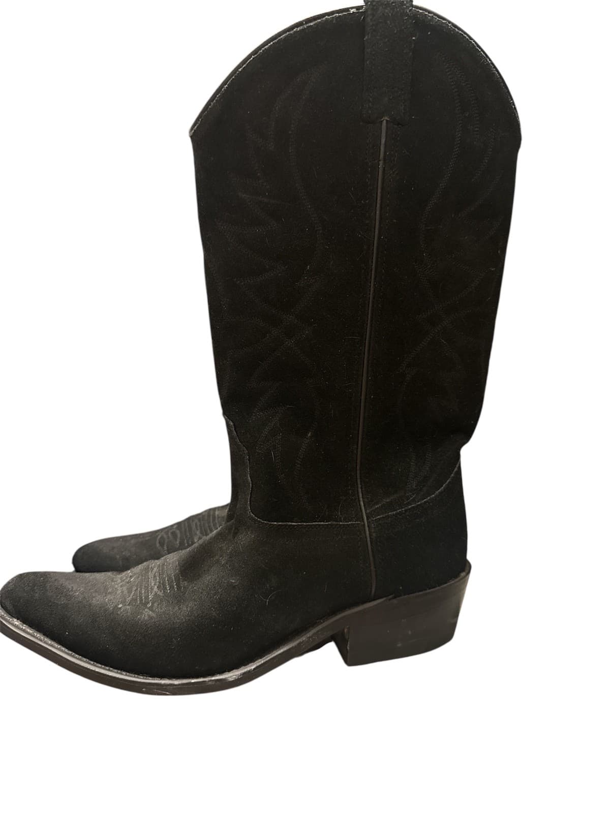 OLD WEST COWBOY BOOTs 10M BLACK ALL LEATHER PULL ON SNIP TOE LF1510 -Size 10 Men