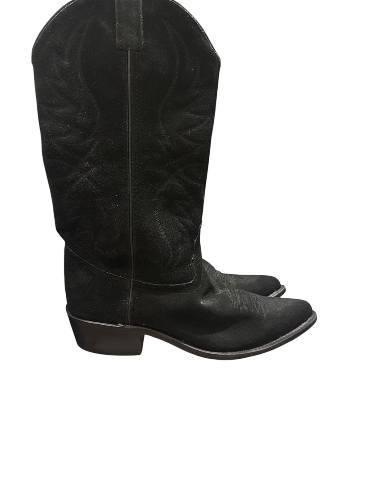 OLD WEST COWBOY BOOTs 10M BLACK ALL LEATHER PULL ON SNIP TOE LF1510 -Size 10 Men - Thumbnail 2