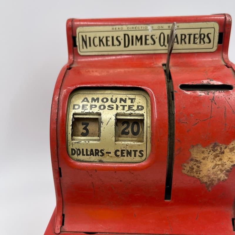 Vintage Uncle Sam's 3 Coin Register Bank Red Metal Toy Cash Register - Thumbnail 5