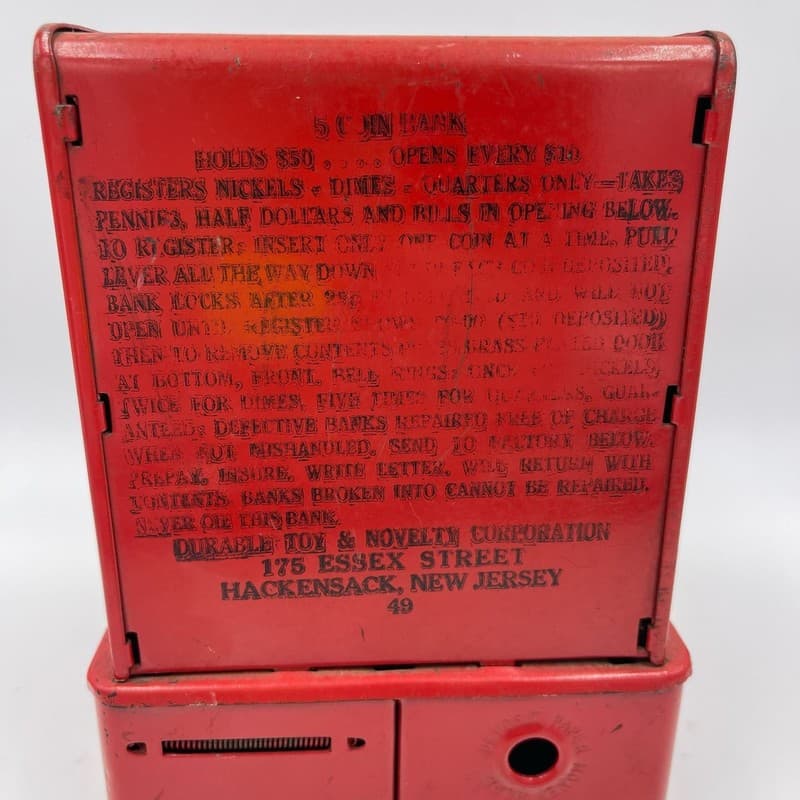 Vintage Uncle Sam's 3 Coin Register Bank Red Metal Toy Cash Register - Thumbnail 3