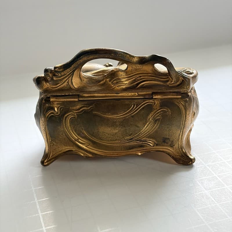 Vintage Jennings Brothers Art Nouveau Gold Gilt Jewelry Casket Trinket Box - Thumbnail 7