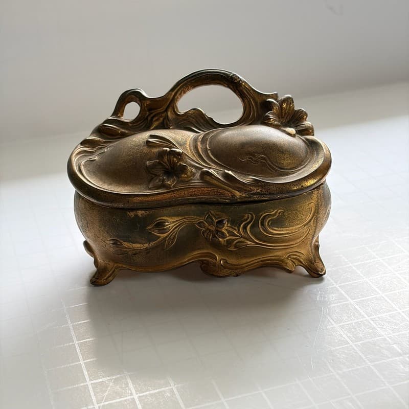 Vintage Jennings Brothers Art Nouveau Gold Gilt Jewelry Casket Trinket Box - Thumbnail 3