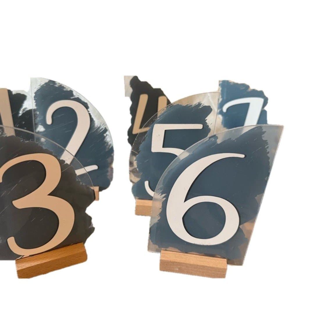 Hand-painted Acrylic Table Numbers Dusty Blue