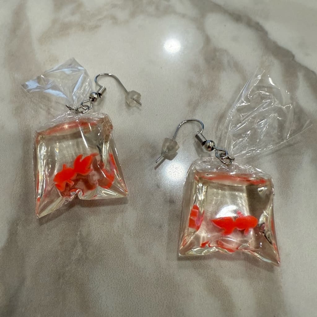 Goldfish Bag Dangly Earrings