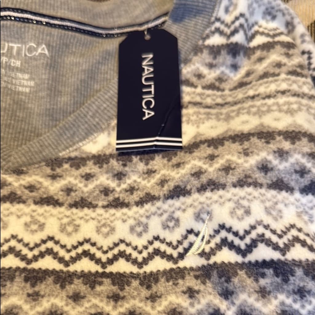 Nautica Gray and White Patterned Sleepshirt S NWT - Thumbnail 3