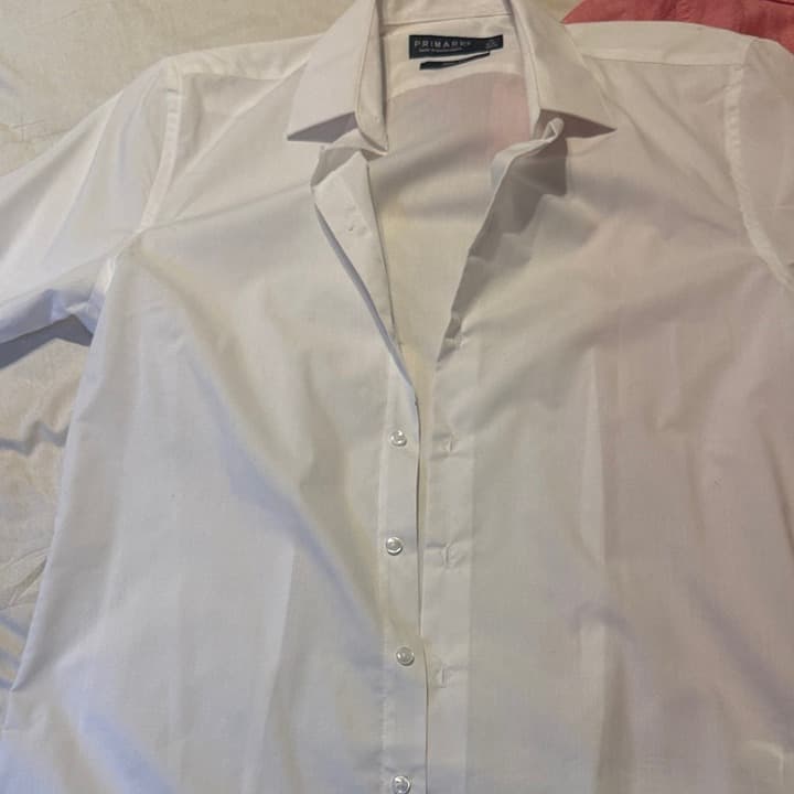 Men's White and Pink Short Sleeve Dress Shirts M - Thumbnail 3