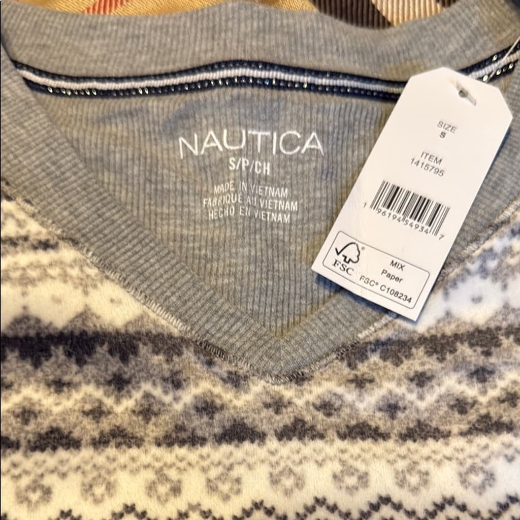Nautica Gray and White Patterned Sleepshirt S NWT - Thumbnail 2