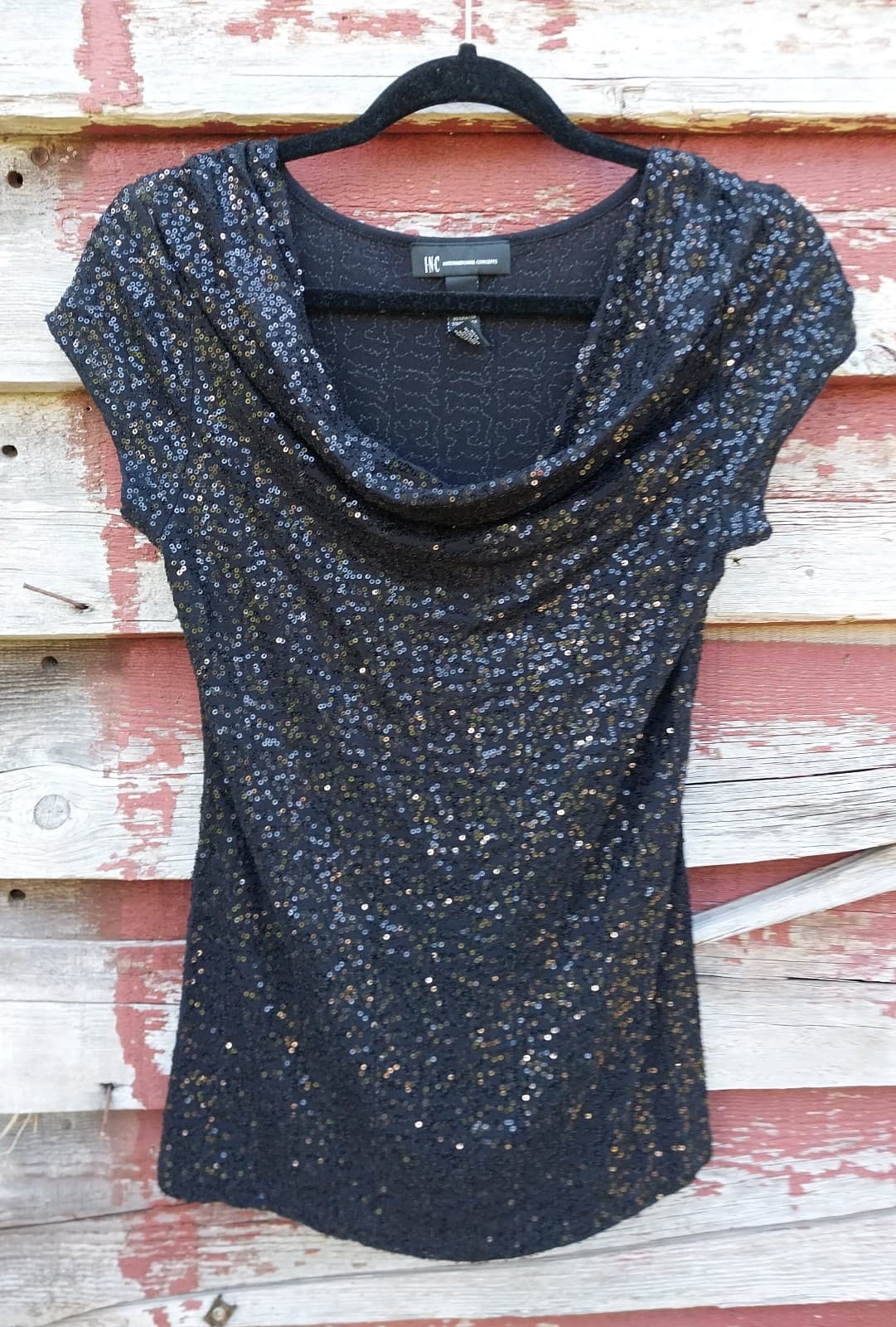 I-N-C International Concepts. Beautiful Black Sequin-Cowl Top. Women's Medium - Thumbnail 2
