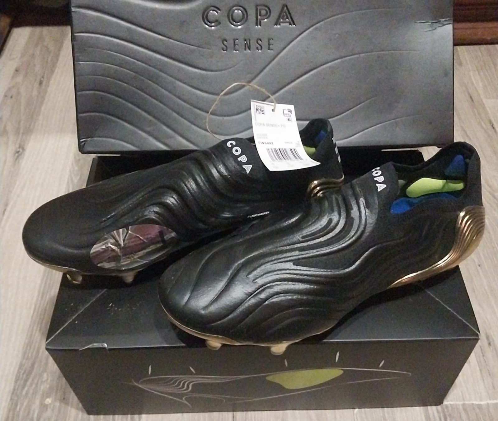 Adidas Copa Sense+ FG Core Black/White/Gold Metallic. Size 6.5 - Image 1