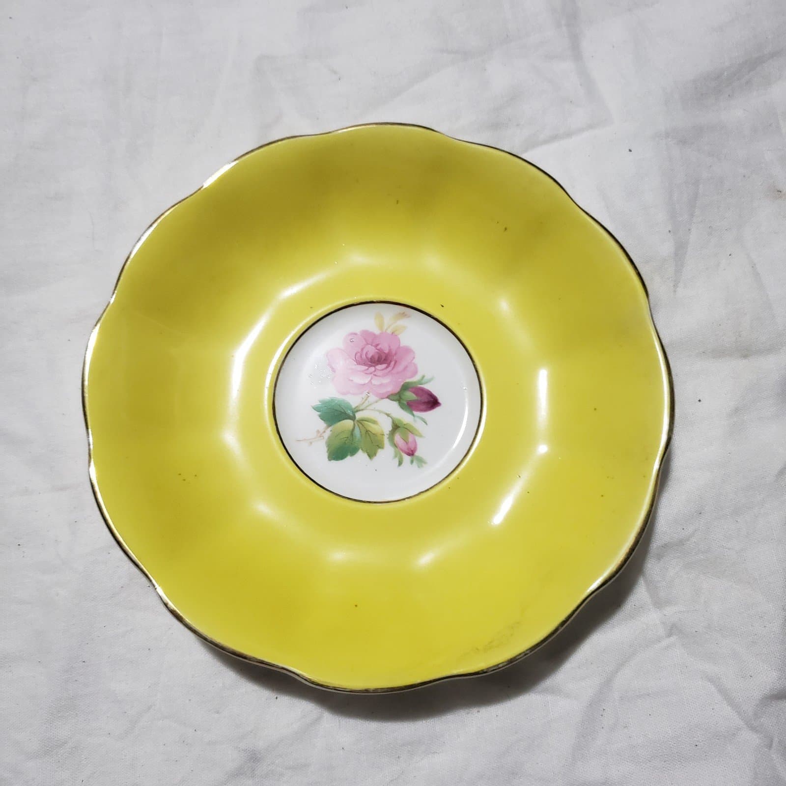 Vintage Royal Albert Yellow Saucer with Pink Roses - Image 1