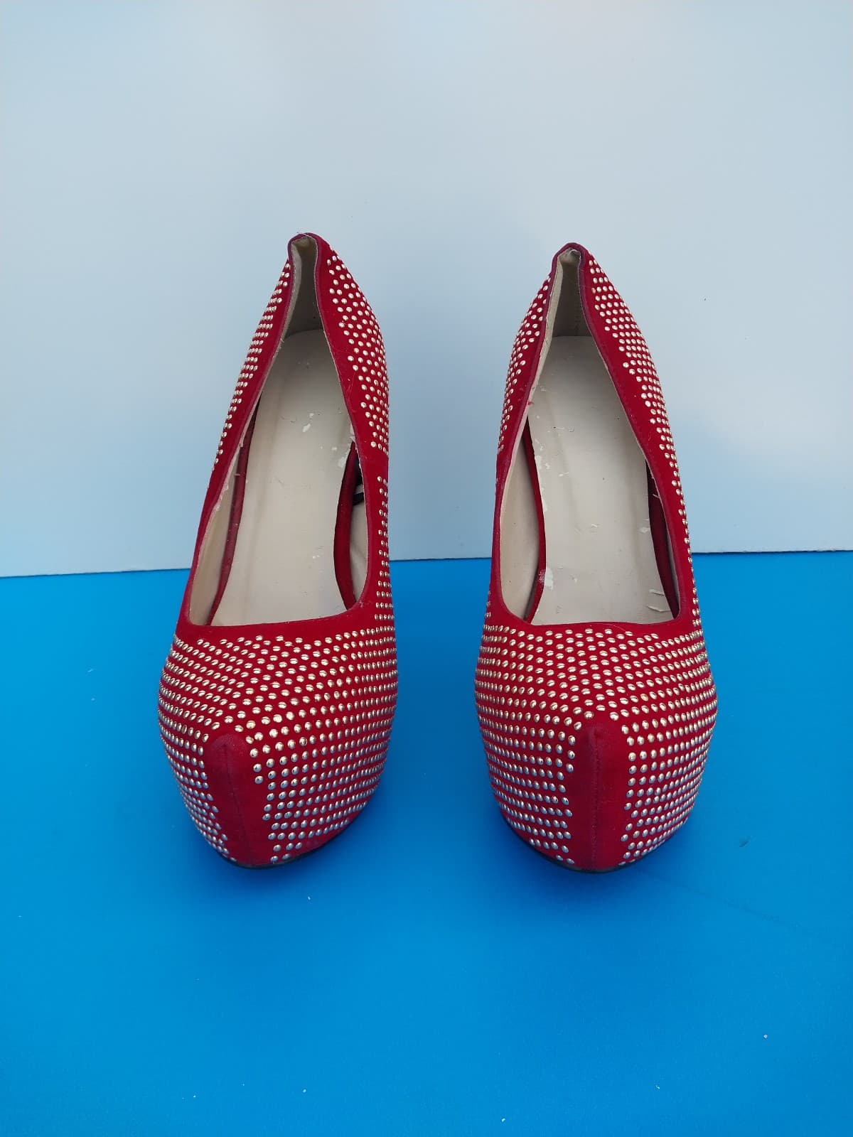 Red & Gold Sequin 5" Sexy Stiletto High Heels. Size 10 - Thumbnail 2