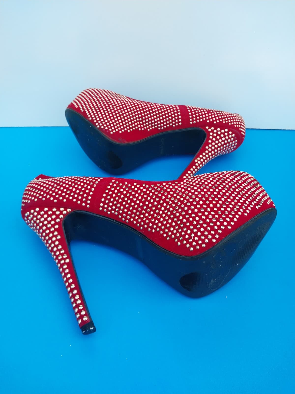 Red & Gold Sequin 5" Sexy Stiletto High Heels. Size 10 - Thumbnail 5