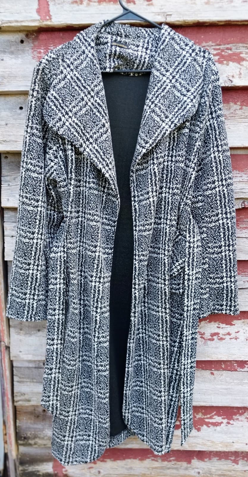 Shinestar Black & White Long Sweater Jacket - Thumbnail 4