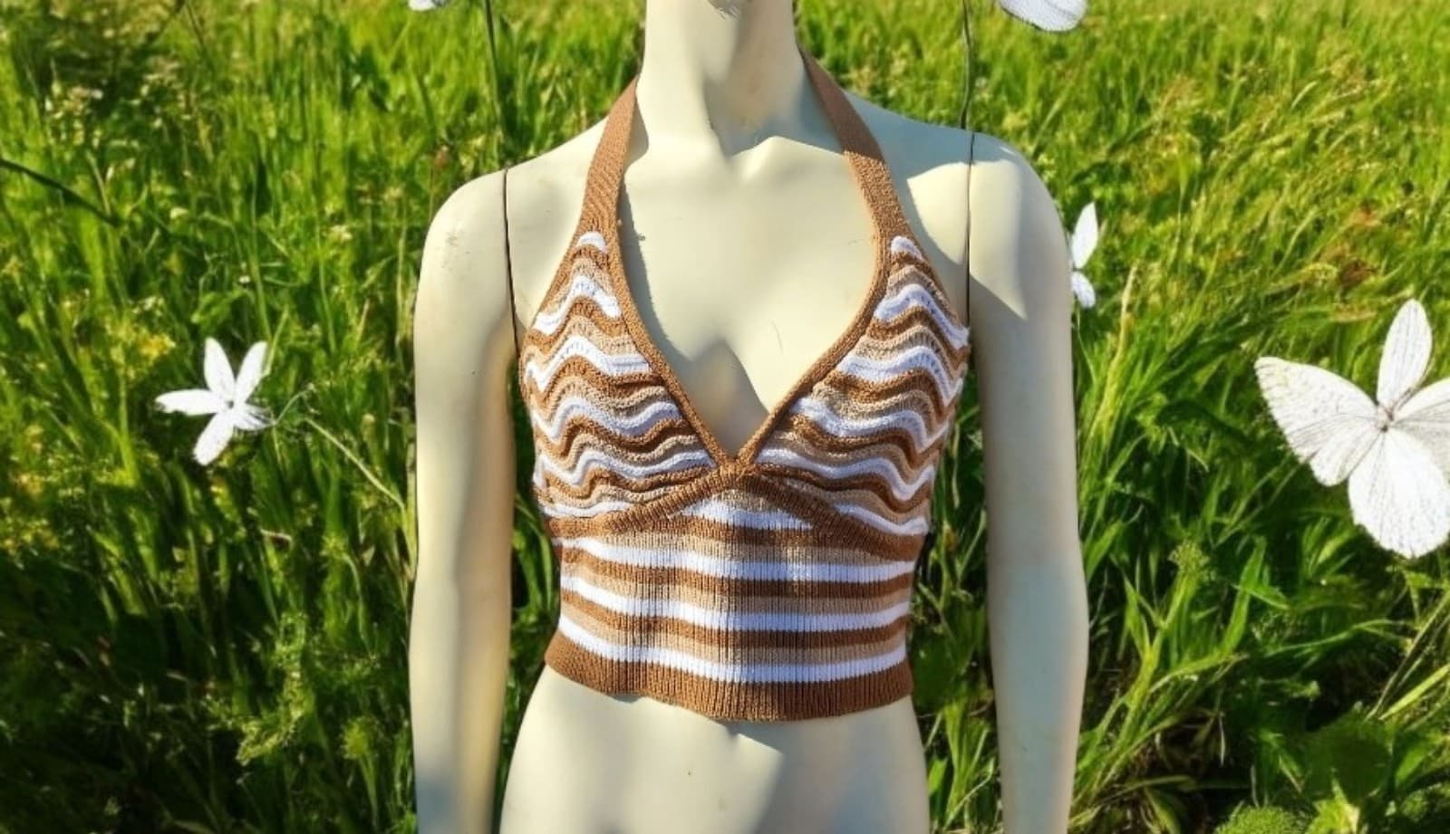 No Boundaries Crochet Halter Top. Size Large - Image 1