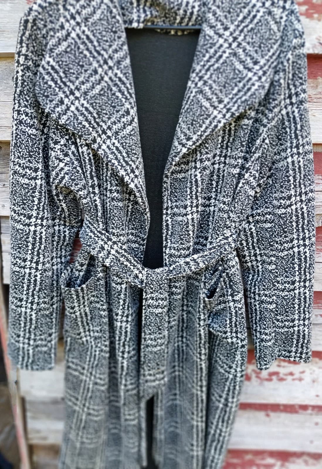 Shinestar Black & White Long Sweater Jacket - Thumbnail 3