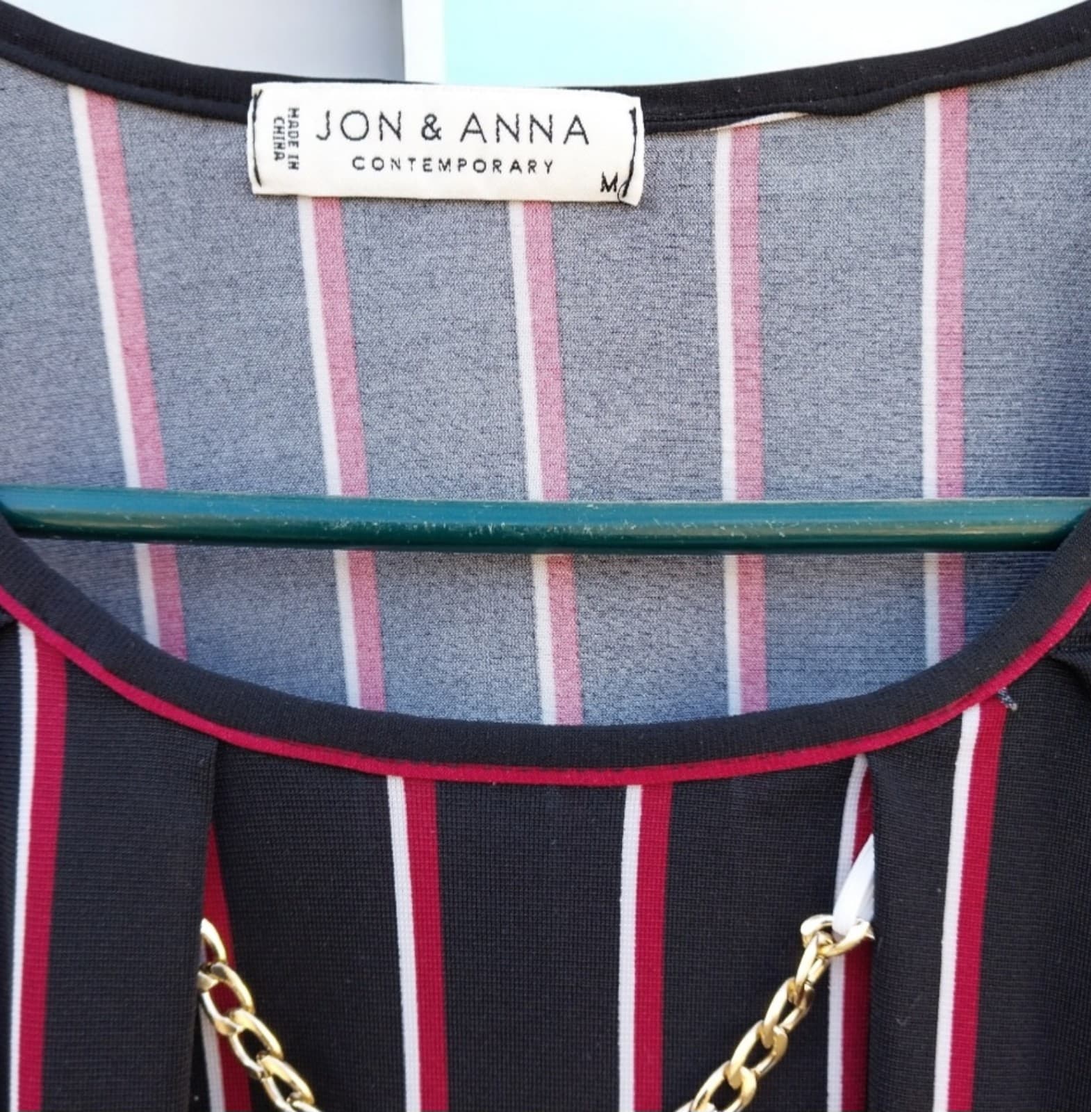 Jon & Anne Women’s 3/4 Sleeve Striped Black Red Top Size Medium - Thumbnail 2