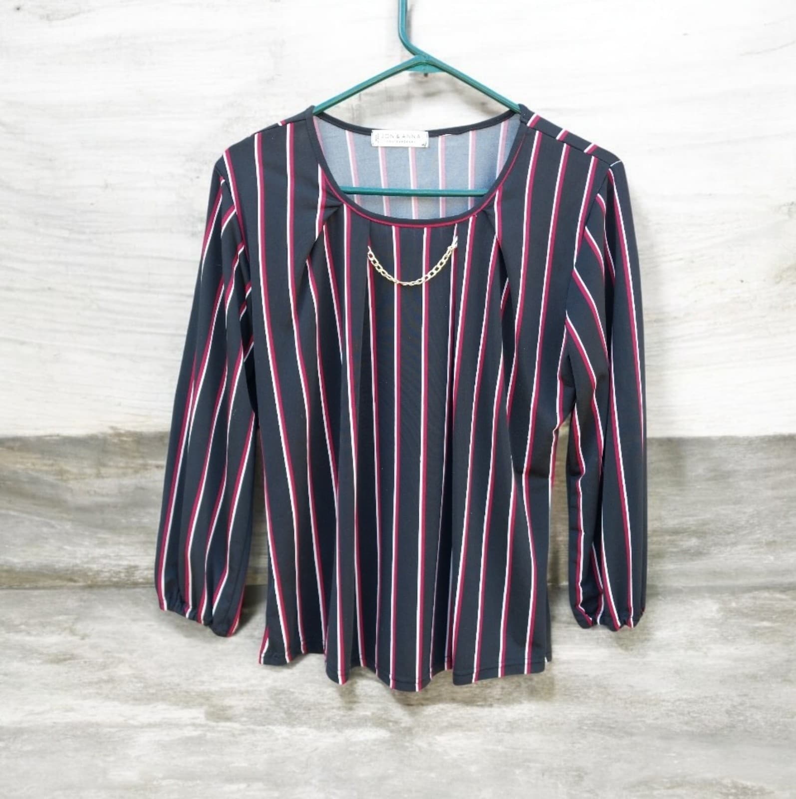 Jon & Anne Women’s 3/4 Sleeve Striped Black Red Top Size Medium - Image 1