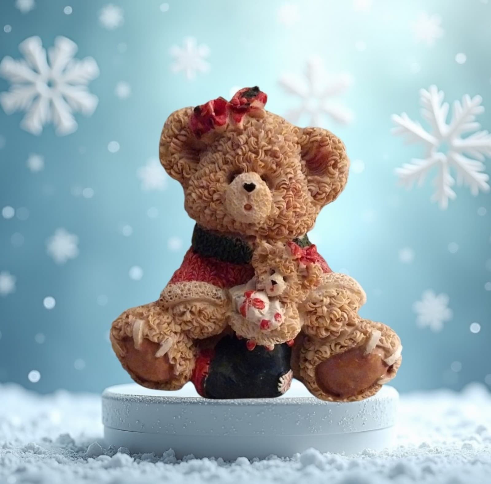 Bear with Doll Bear in Stocking Figurine - Image 1