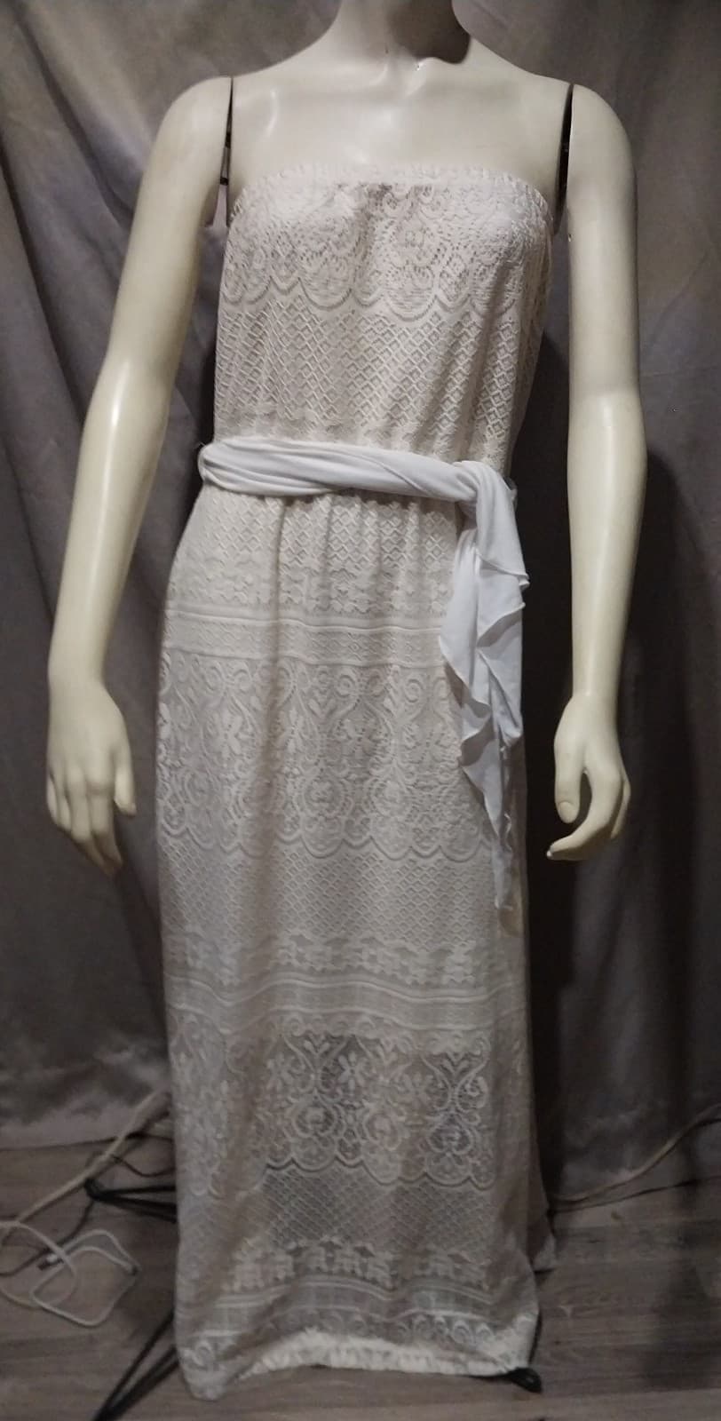 Just Be Lace Cream/Off White High-Low Strapless Dress Sz 3X - Image 1