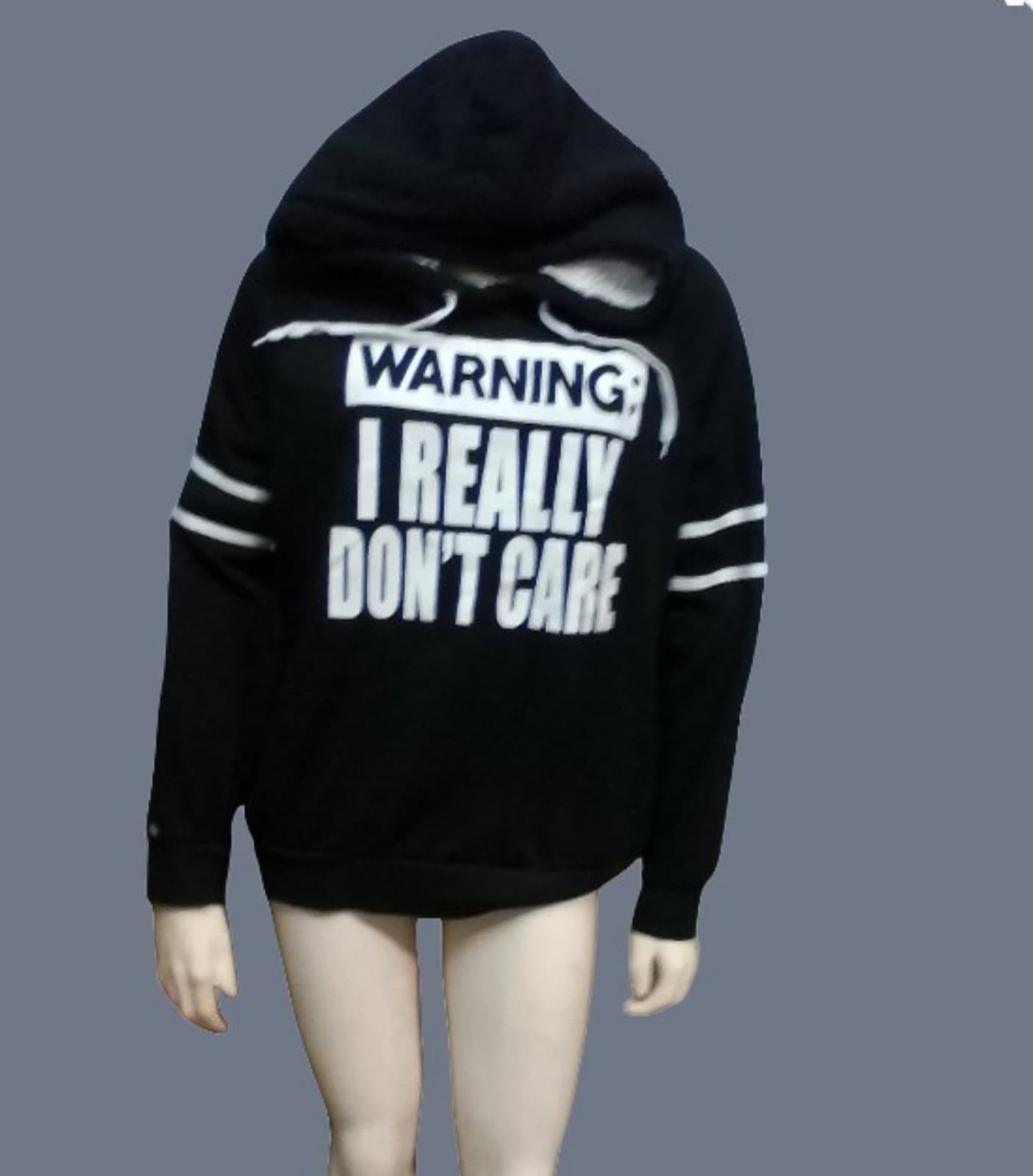 "Warning, I Really Don't Care" Black Hoodie. Size XL - Image 1