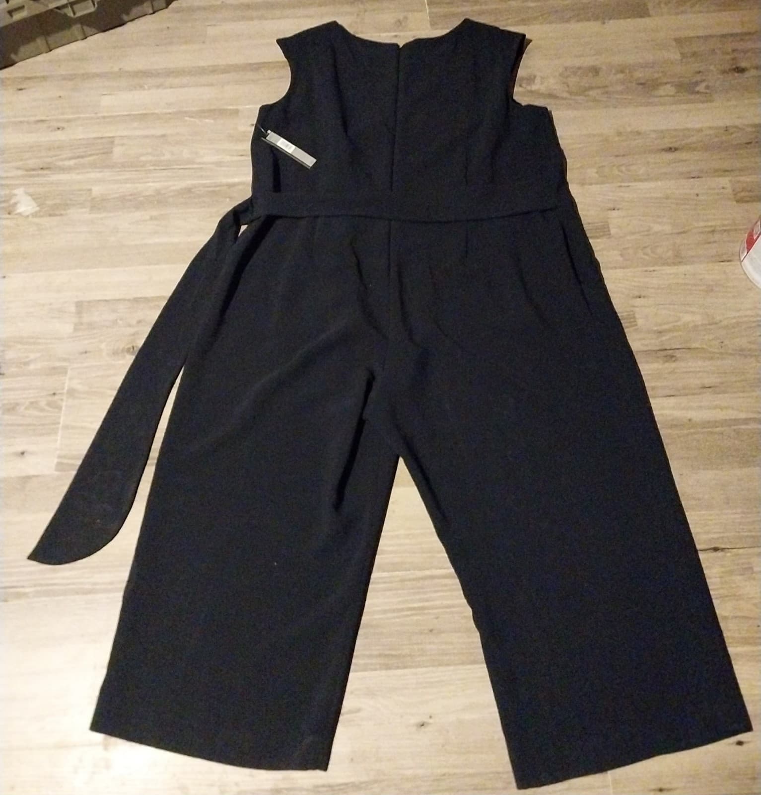 Tahari Womens Linen Jumpsuit 22W Navy Blue Belted Wide Leg Career Vacation Chic - Thumbnail 2