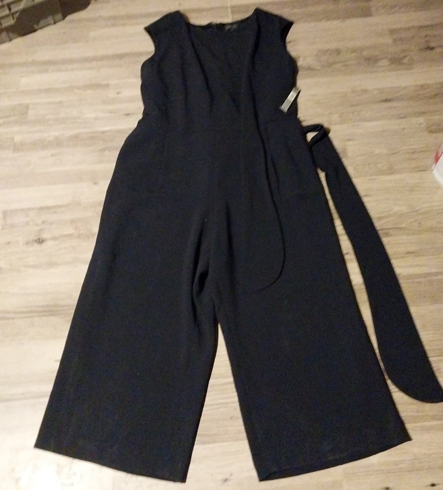 Tahari Womens Linen Jumpsuit 22W Navy Blue Belted Wide Leg Career Vacation Chic - Image 1