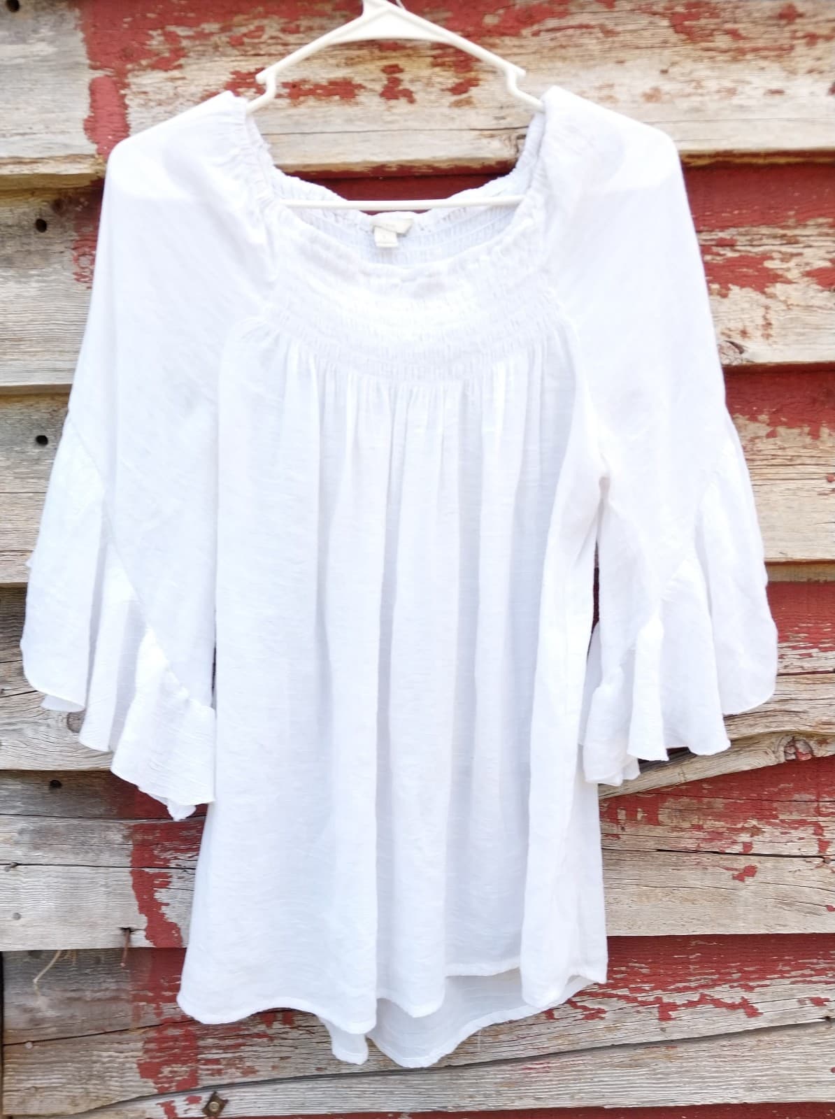 Cato White Square Neck Top & Ruffled Wide Half Sleeve Blouse. Size Large - Image 1