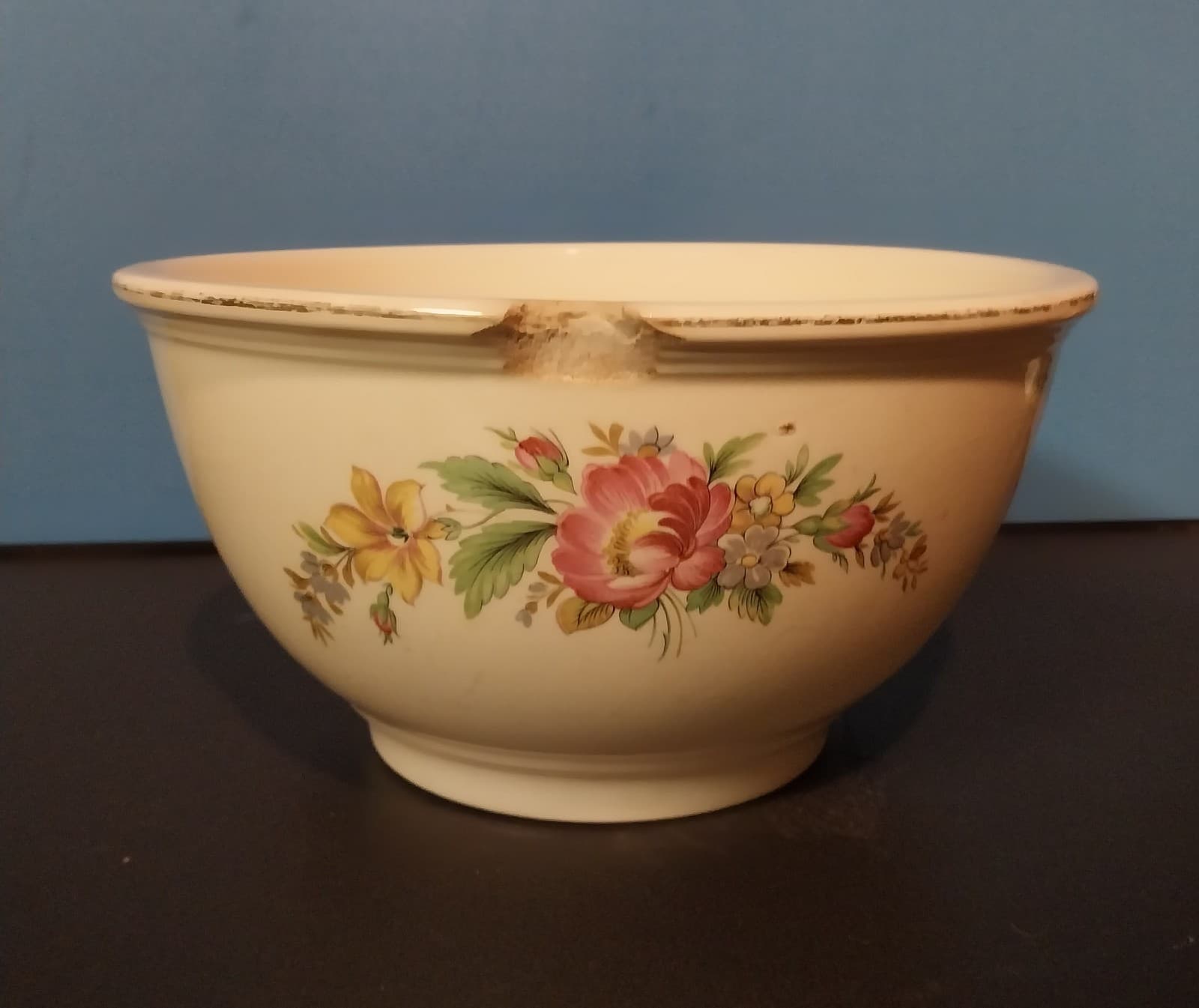 8.5” Ceramic Kitchen Kraft Mixing Bowl by Homer Laughlin - Floral Pattern - Thumbnail 2