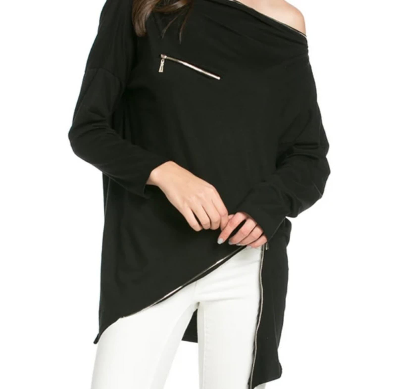 Zipper Accent Asymmetrical Top. Size Small - Thumbnail 2