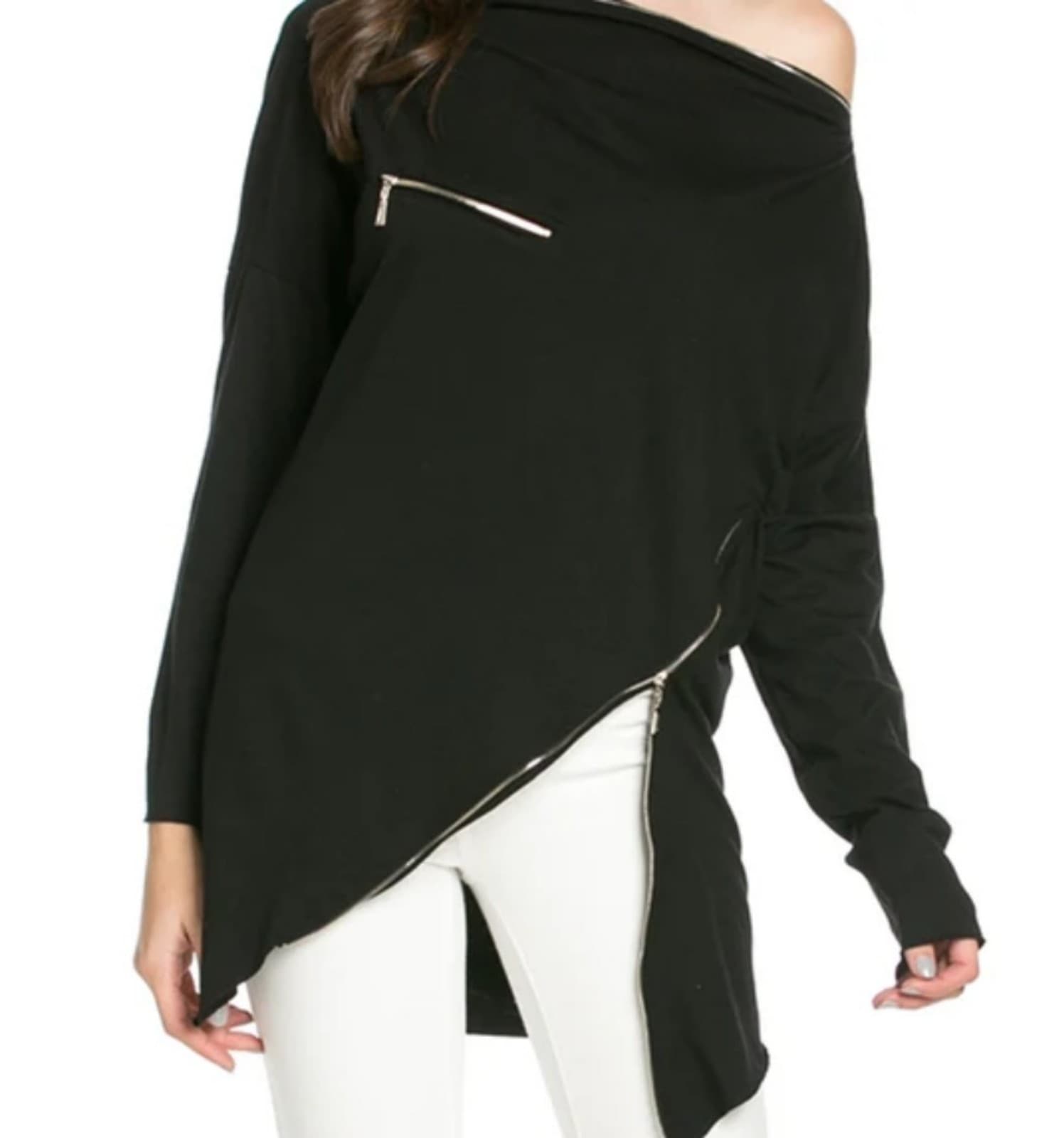 Zipper Accent Asymmetrical Top. Size Small - Image 1