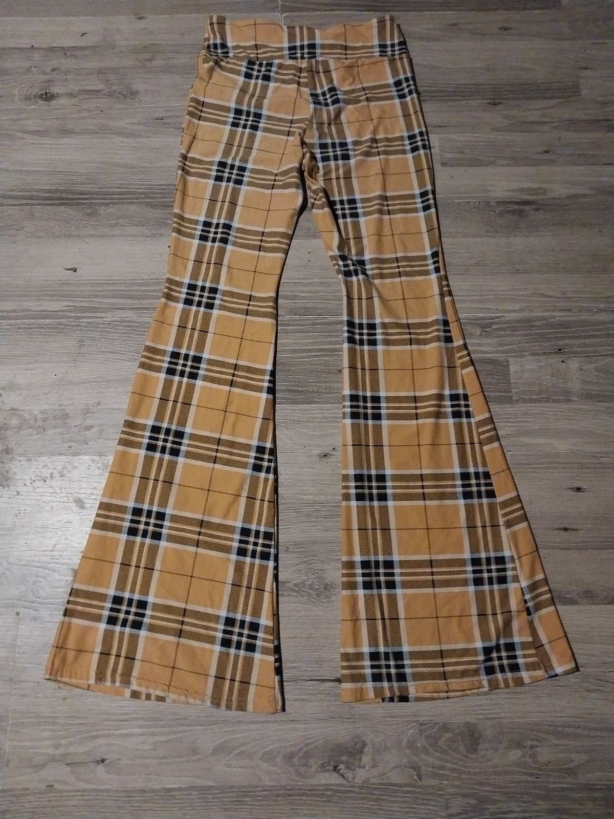 No Boundaries JR's Flare Leg Pull on Soft Pants Yellow Black Plaid - Thumbnail 2