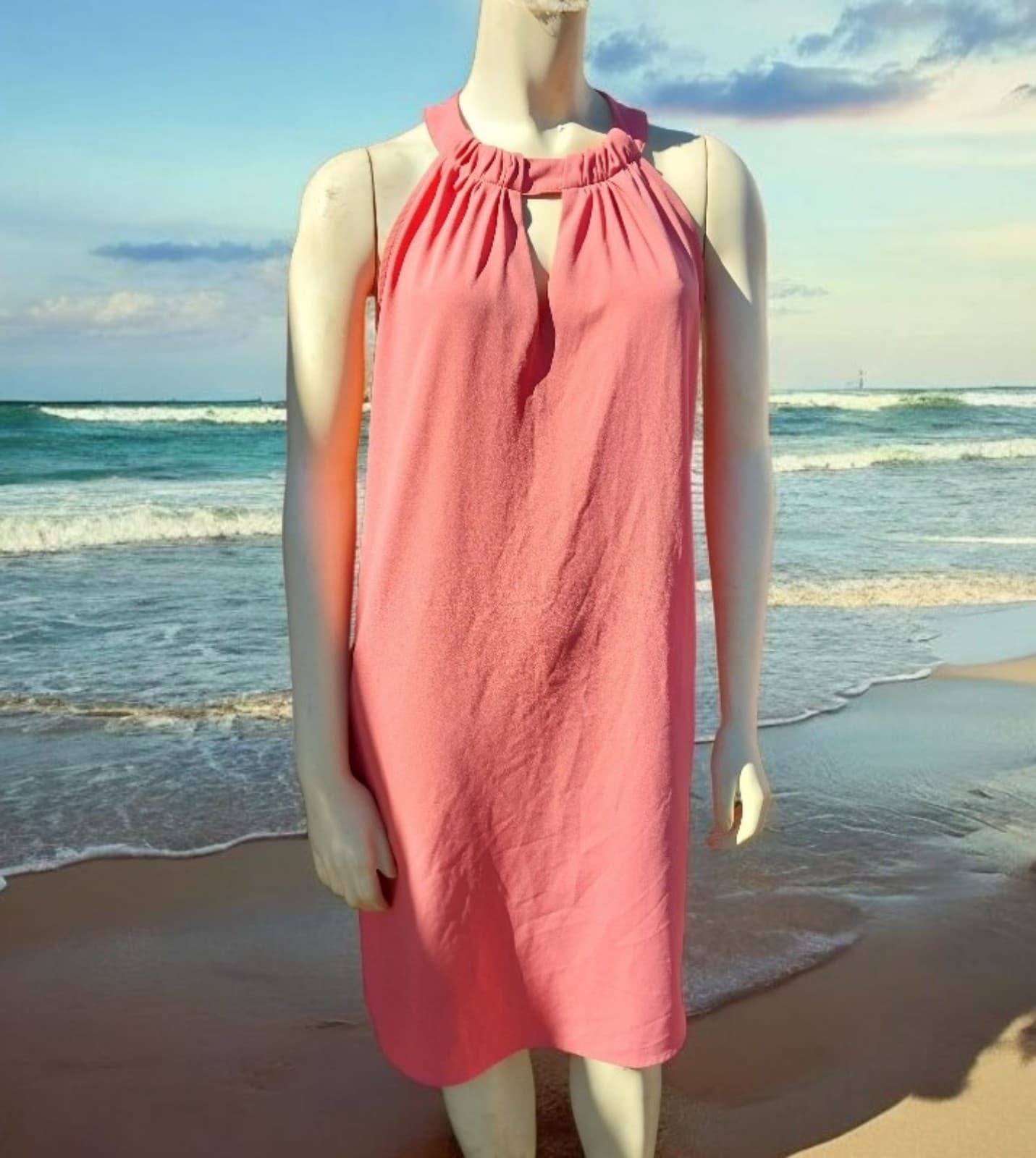 New York & Company Coral Sleeveless Dress With Pockets Size Large - Image 1