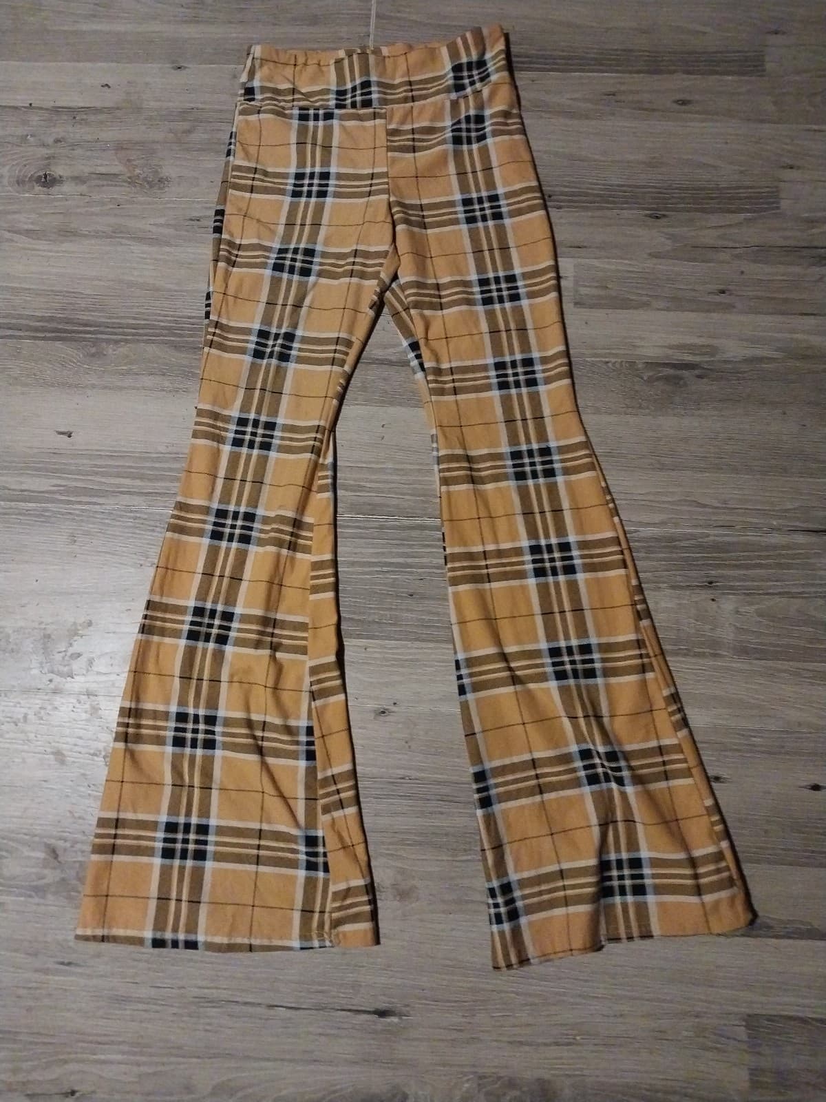 No Boundaries JR's Flare Leg Pull on Soft Pants Yellow Black Plaid - Image 1
