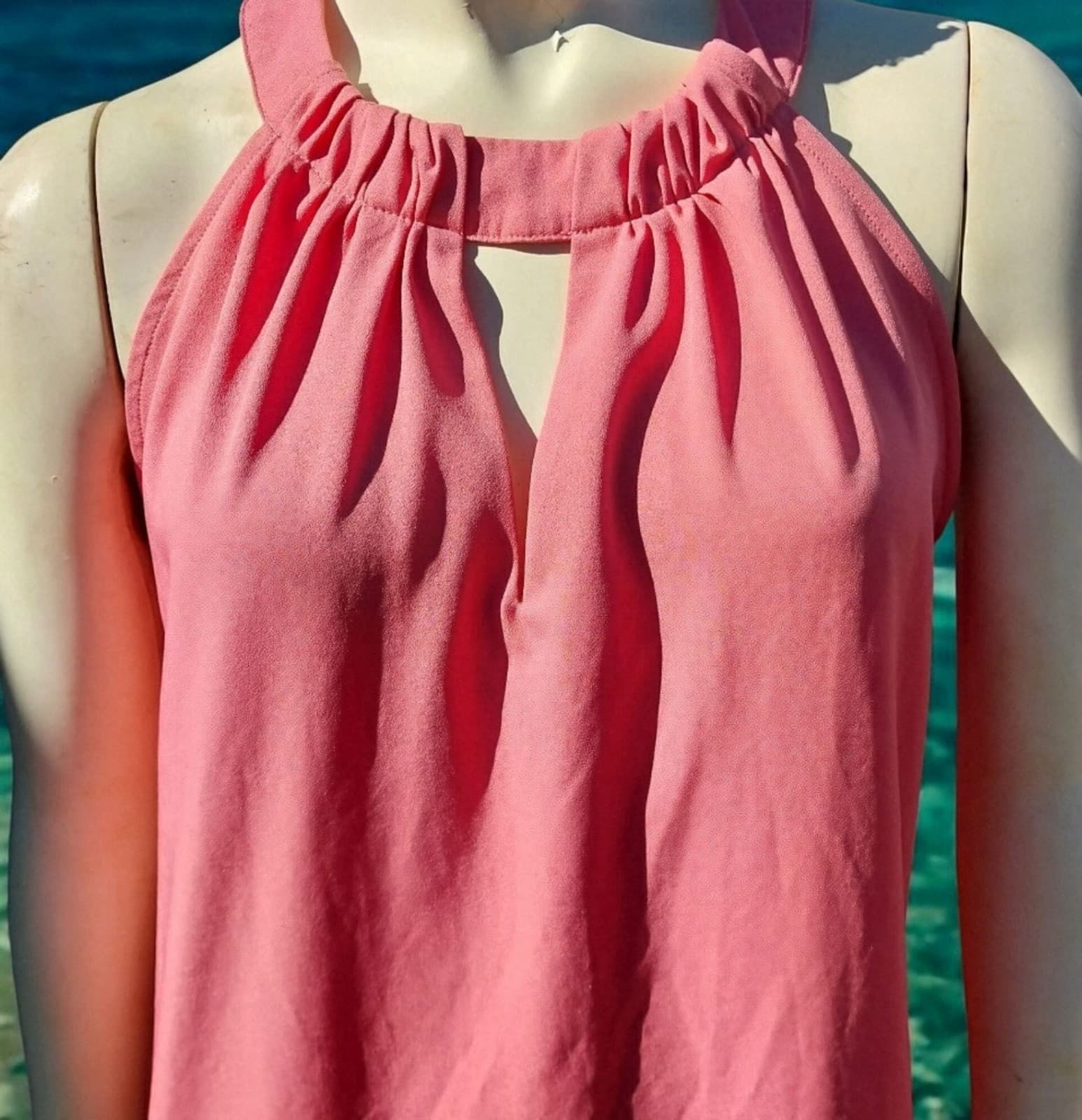 New York & Company Coral Sleeveless Dress With Pockets Size Large - Thumbnail 2